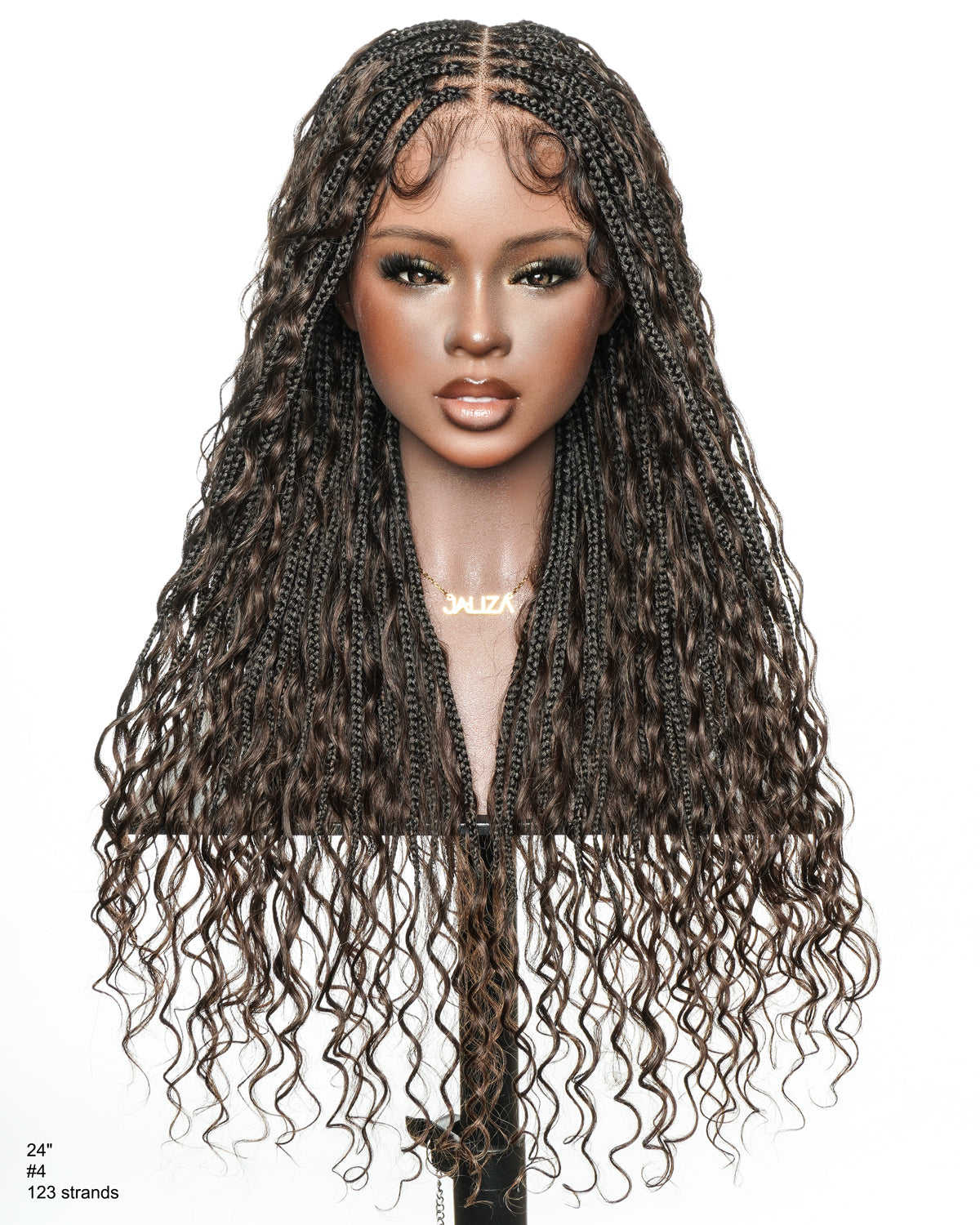 Kiki -  24" Pre Bleached Human Hair Lace Base Swiss HD Full Lace Human Hair Curls Boho Box Braided Wig