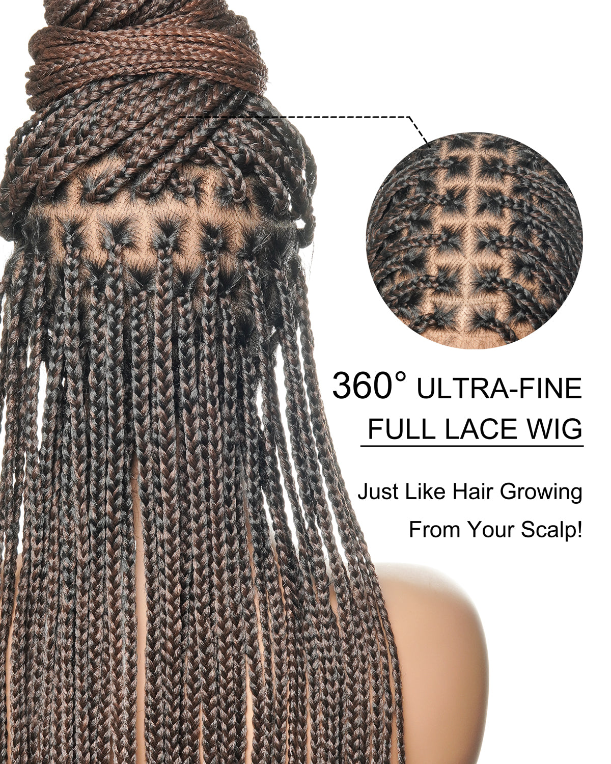 JALIZA 36 inch 1B/30 Knotless Box Braids HD Full Lace Braided Wig (Mannequin - Close View)