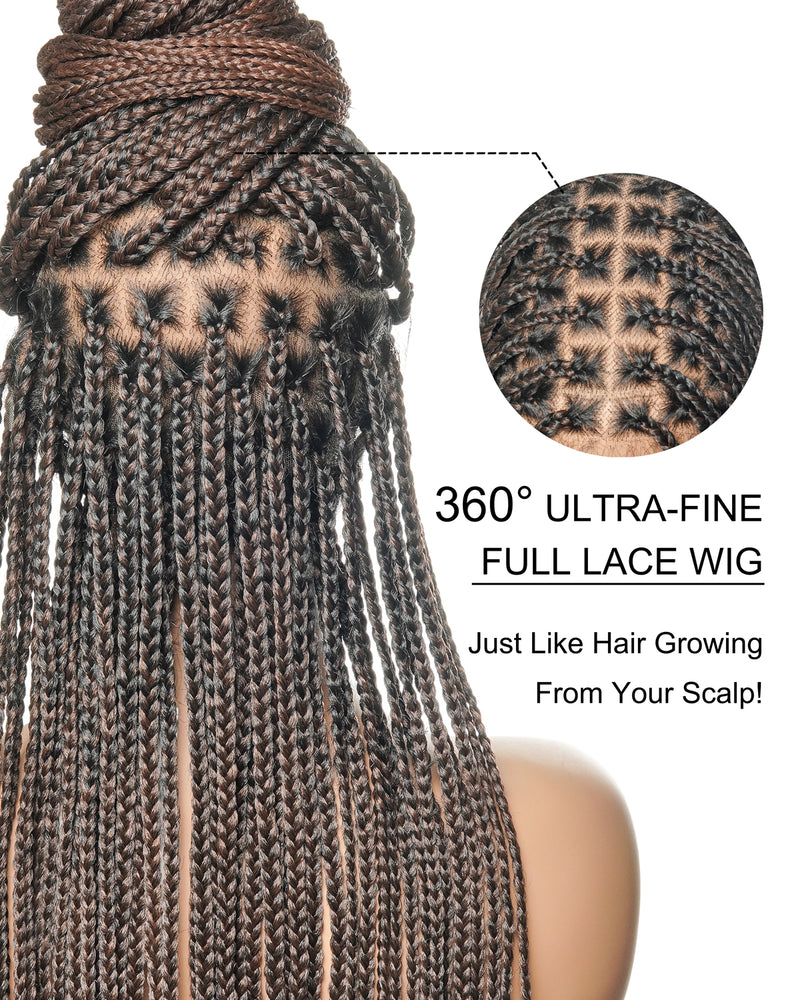 JALIZA 36 inch 1B/30 Knotless Box Braids HD Full Lace Braided Wig (Mannequin - Close View)