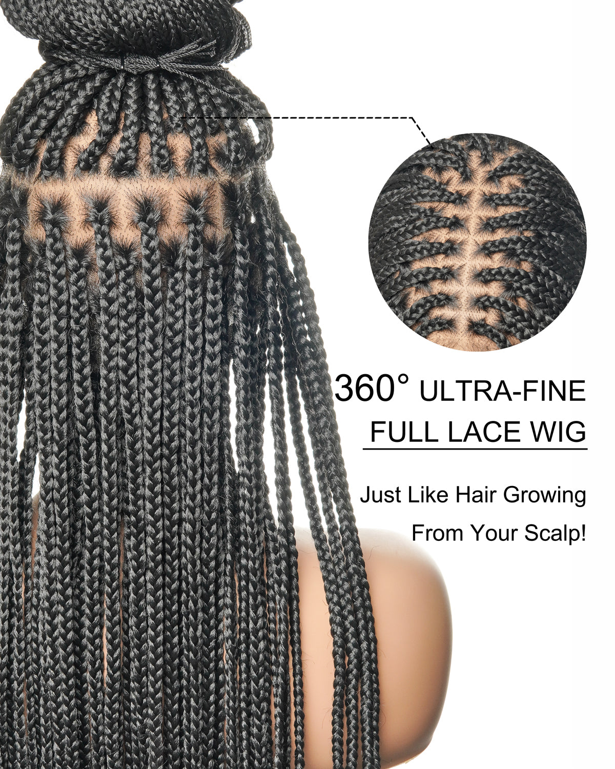 36" Pre Bleached Human Hair Swiss HD Lace Lightweight Knotless Box Braided Wig 100 Strands