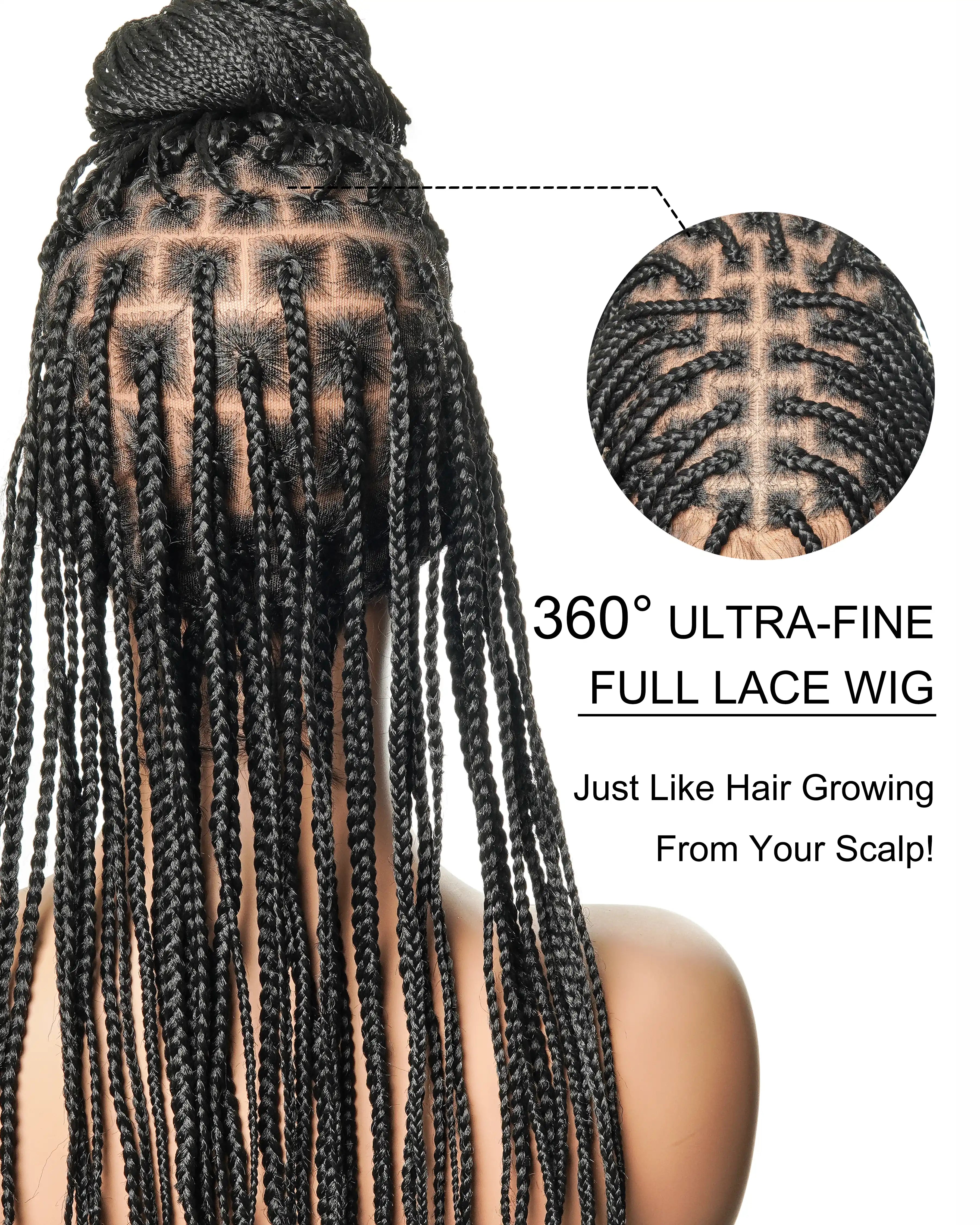 Glueless 24" Pre Cut HD Full Elastic Lace Box Braided Wig With Flat Roots