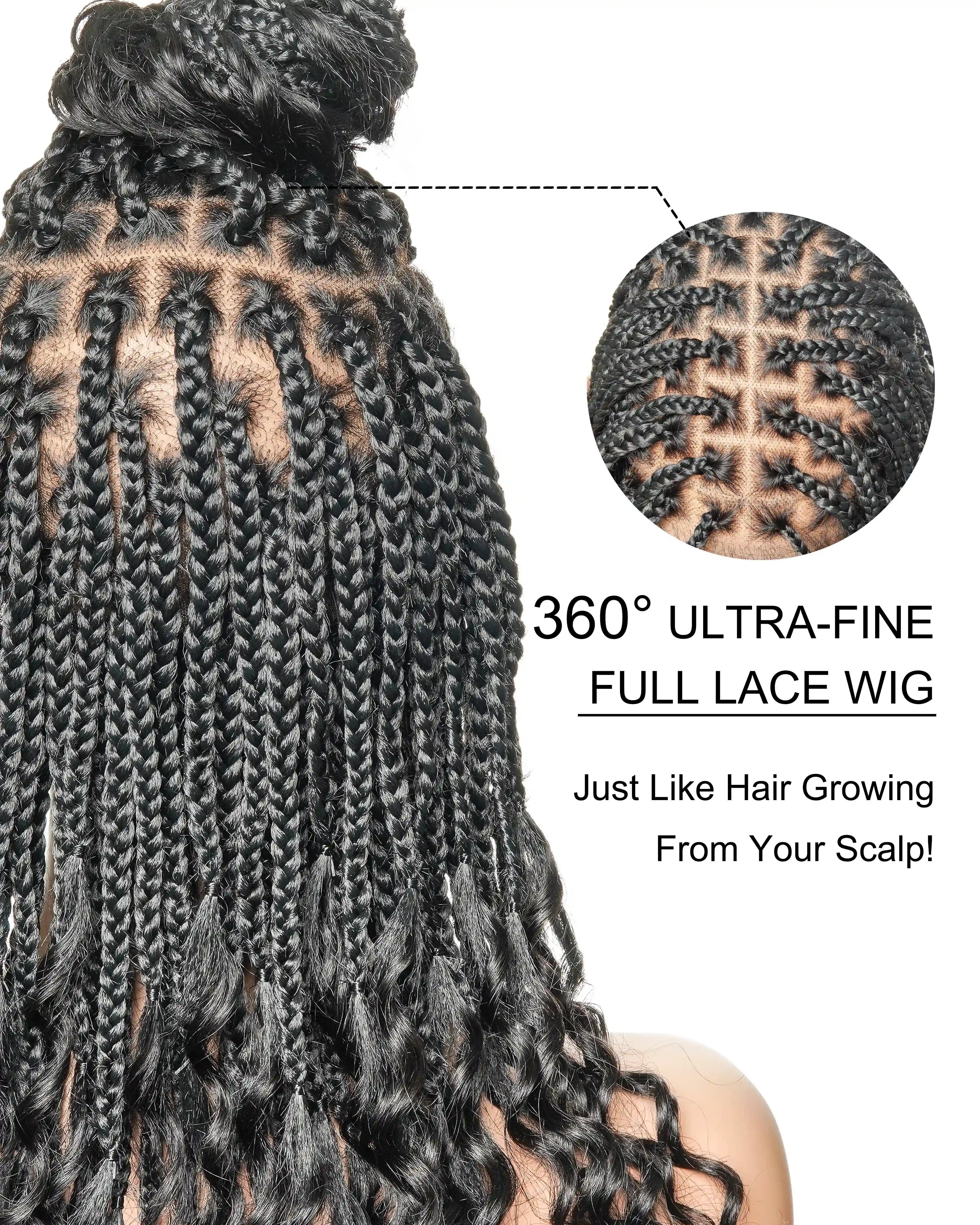 Nina - Short Pre Bleached Swiss HD Full Lace Knotless Box Braided Wig With Human Hair Curly Ends