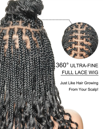 Nina - Short Pre Bleached Swiss HD Full Lace Knotless Box Braided Wig With Human Hair Curly Ends