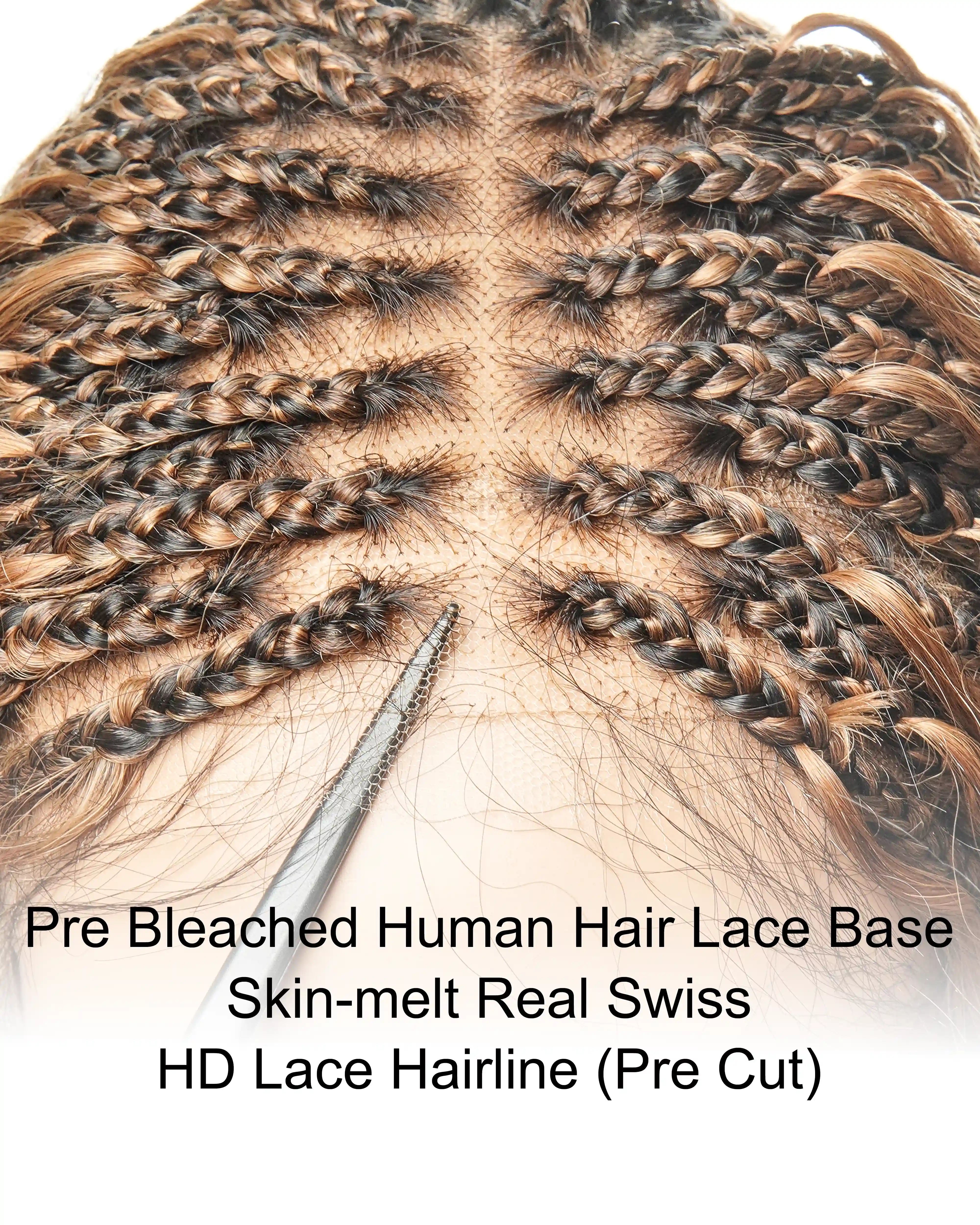 Super High Density 36" Blend Color #30/27 Pre Bleached HD Lace 121 Strands Knotless Boho Box Braided Wig