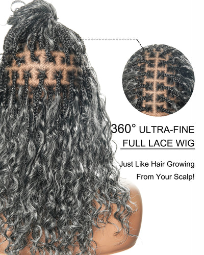 Kiki 16"- JALIZA Slip-On™ Salt & Pepper Glueless Boho Box Braided Wig