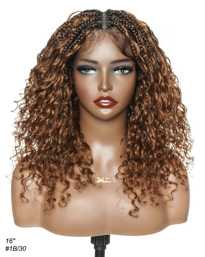 Human Hair Braided Wig Glueless 16" Pre Cut HD Full Elastic Lace Lightweight Ready-To-Go Boho Box Braided Wig