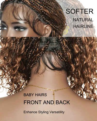 Human Hair Braided Wig Glueless 16" Pre Cut HD Full Elastic Lace Lightweight Ready-To-Go Boho Box Braided Wig