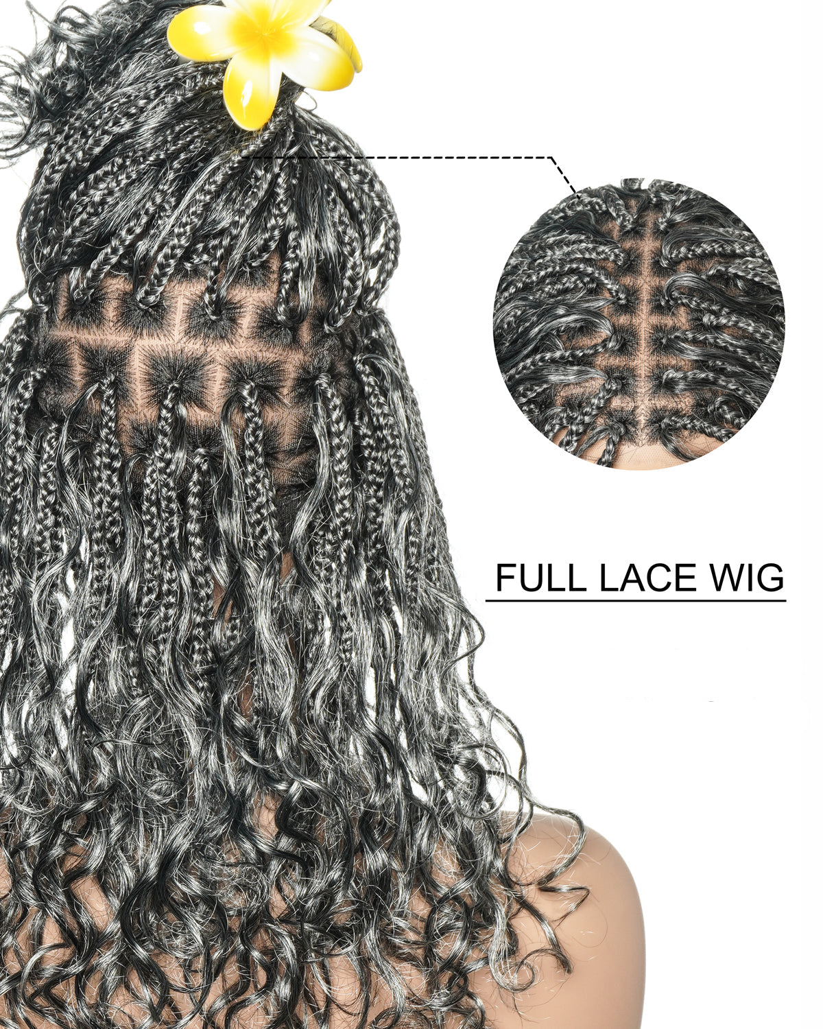 Human Hair Braided Wig Glueless 16" Pre Cut HD Full Elastic Lace Lightweight Ready-To-Go Boho Box Braided Wig