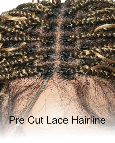 Human Hair Braided Wig Glueless 16" Pre Cut HD Full Elastic Lace Lightweight Ready-To-Go Boho Box Braided Wig