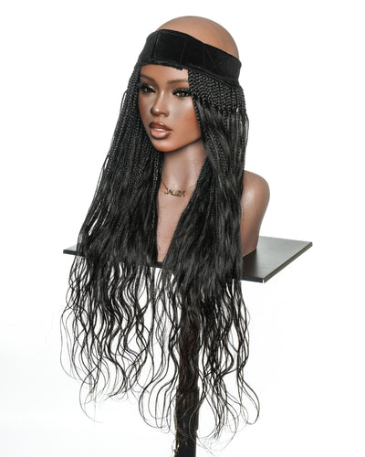 26" Glueless Boho Braids Band with Human Hair Body Wave Curls (Single Braid 22")