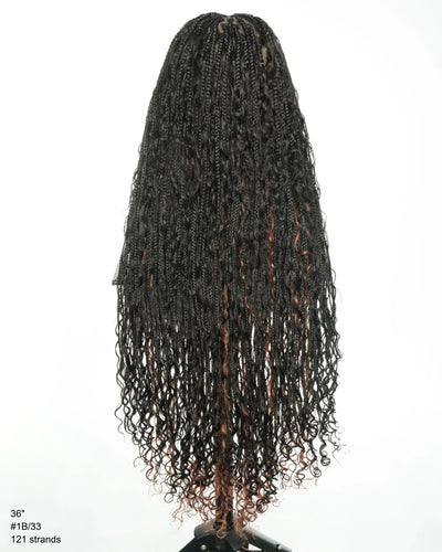 36" Human Hair Boho Box Braided Wig - #33 inside Color back view