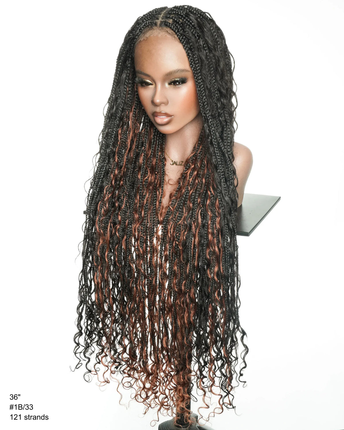 36" Human Hair Boho Box Braided Wig - #33 inside Color side view