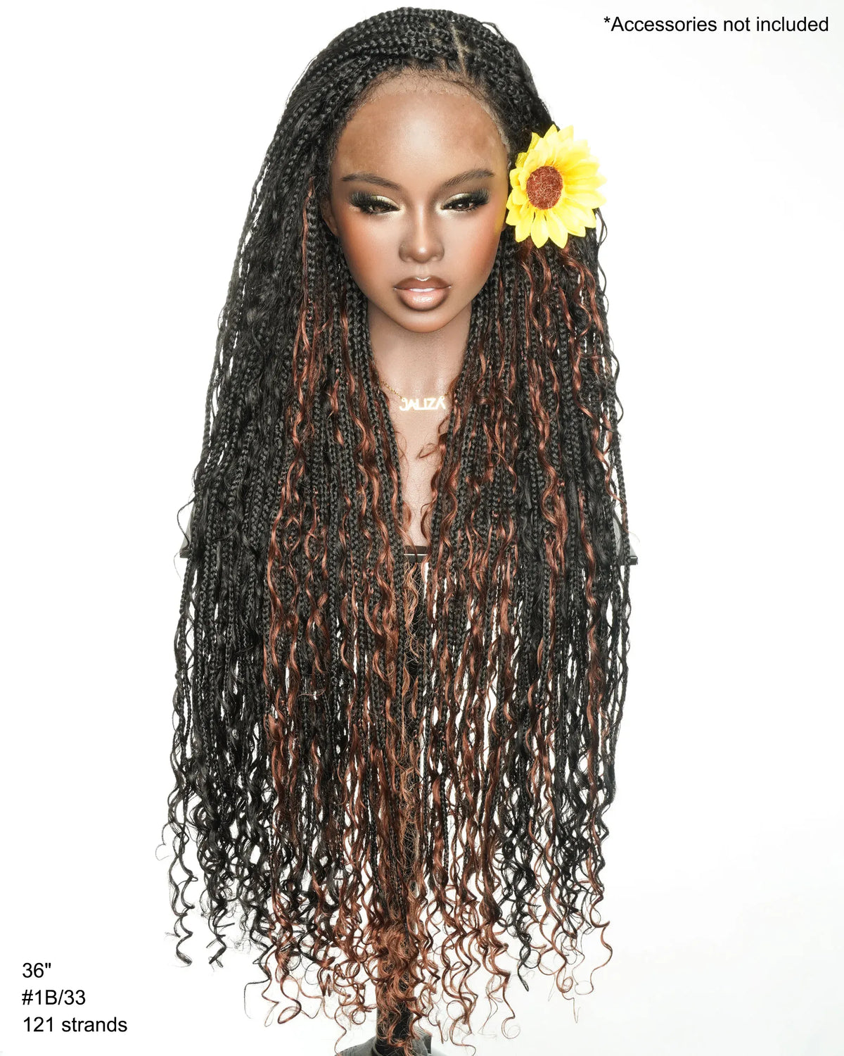 36" Human Hair Boho Box Braided Wig - 1B/#33 Full Lace HD Pre-Bleached Wig