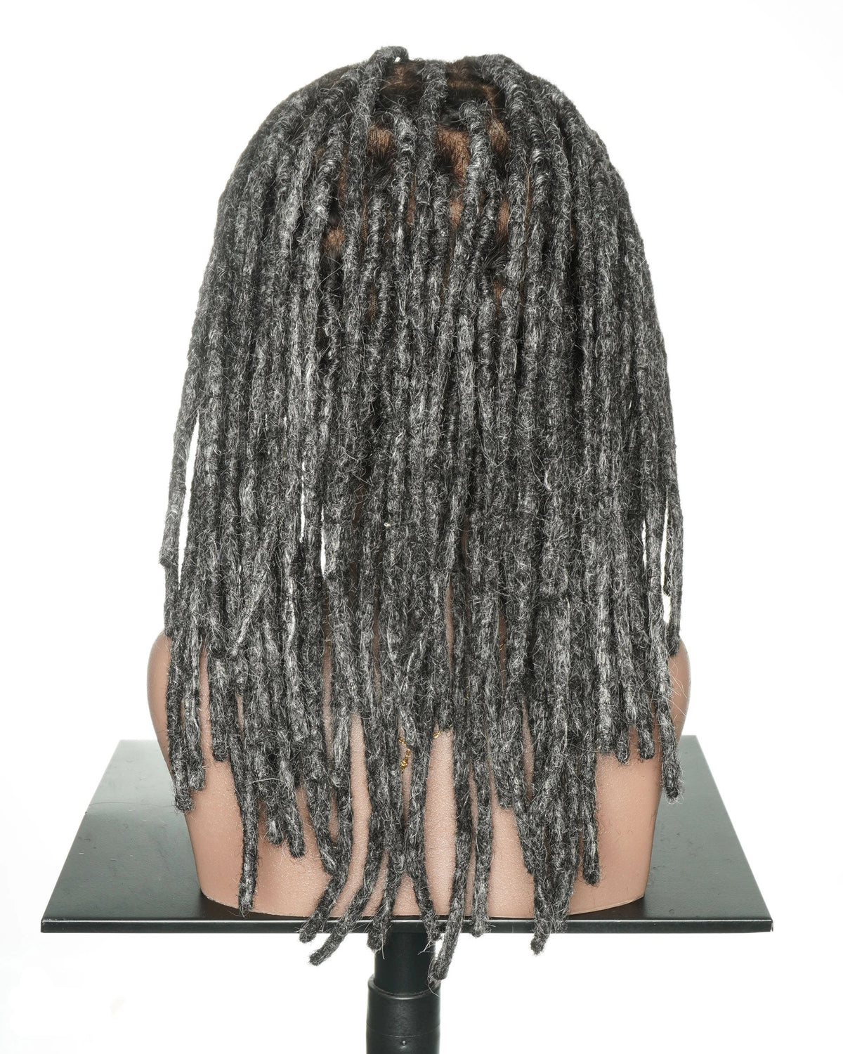 JALIZA 12 inch Salt & Pepper Dreadlocks Pre Bleached HD Lace Human Hair Wig (Mannequin - Back View)