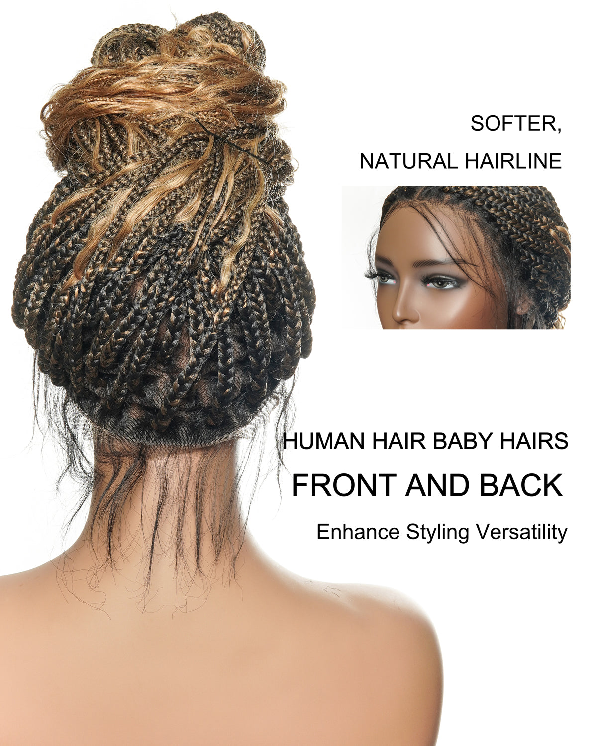100% Hand-Tied Full Transparent Lace Human Hair Boho Curls Knotless Boho Box Braided Wig
