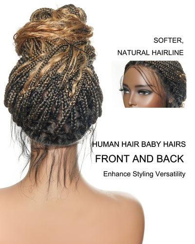 100% Hand-Tied Full Transparent Lace Human Hair Boho Curls Knotless Boho Box Braided Wig