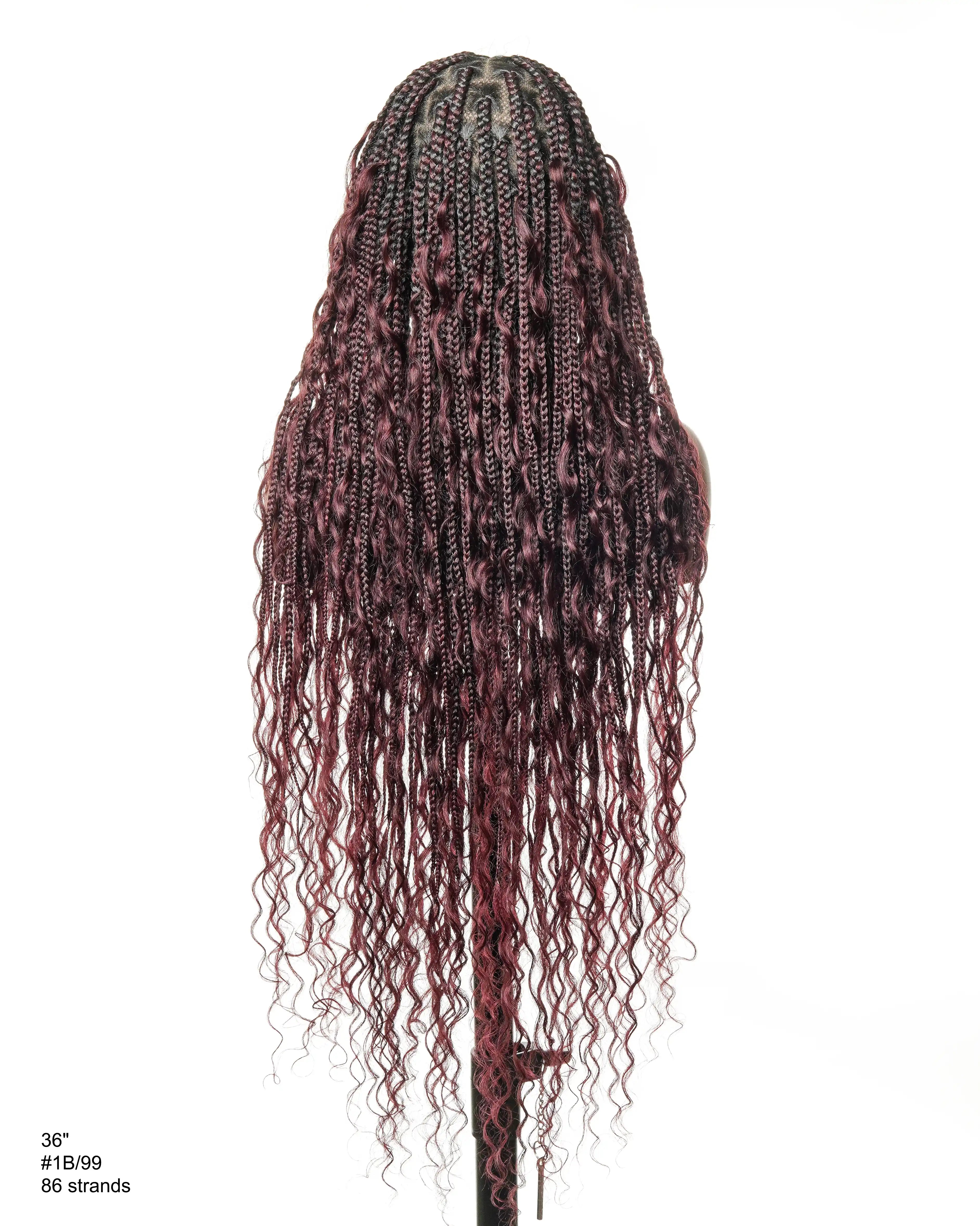 100% Hand-Tied Full Transparent Lace Human Hair Boho Curls Knotless Boho Box Braided Wig