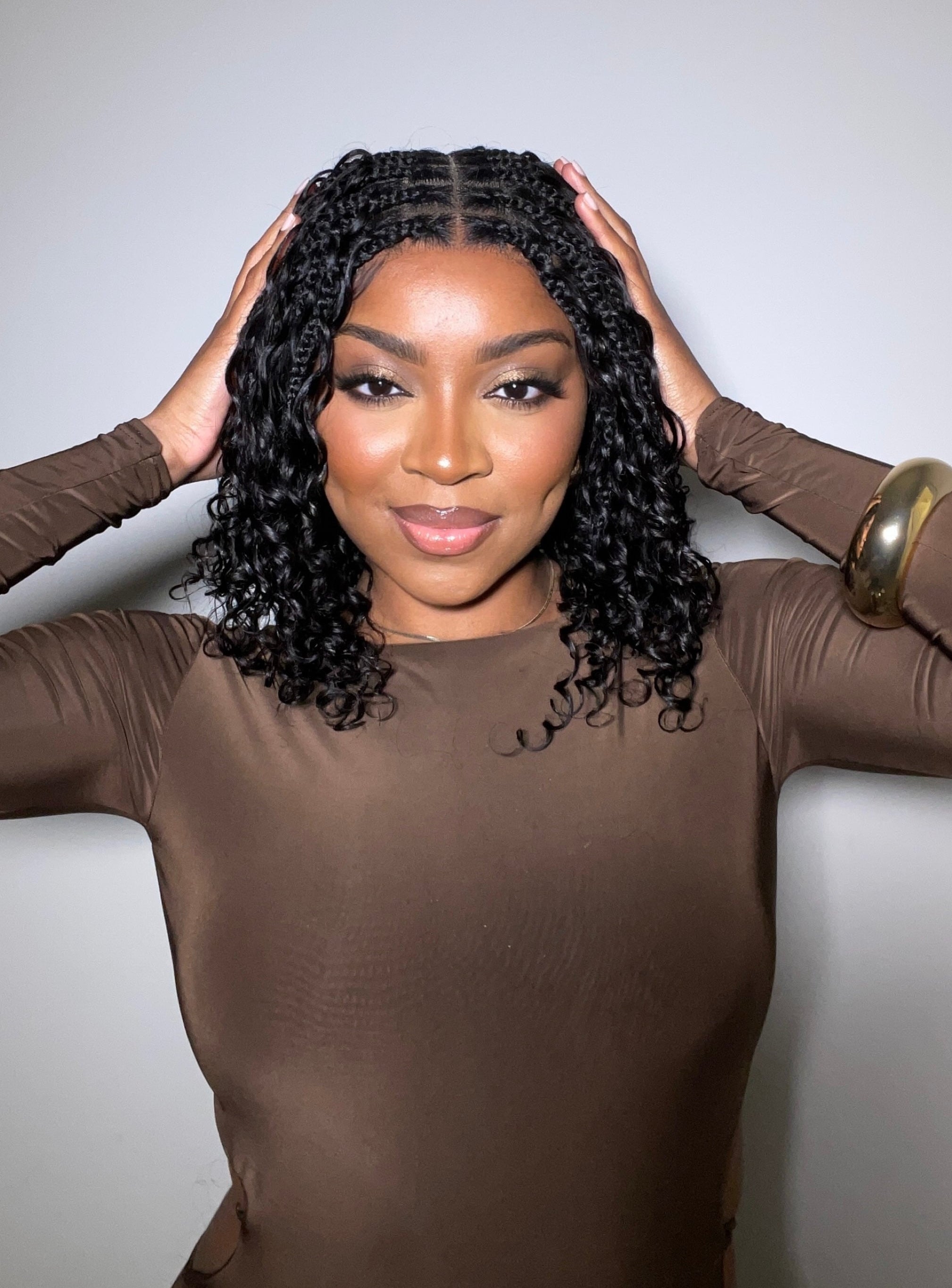 Kiki - 16" Pre Bleached Swiss HD Lace Human Hair Curls Full Lace Knotless Boho Box Braided Wig