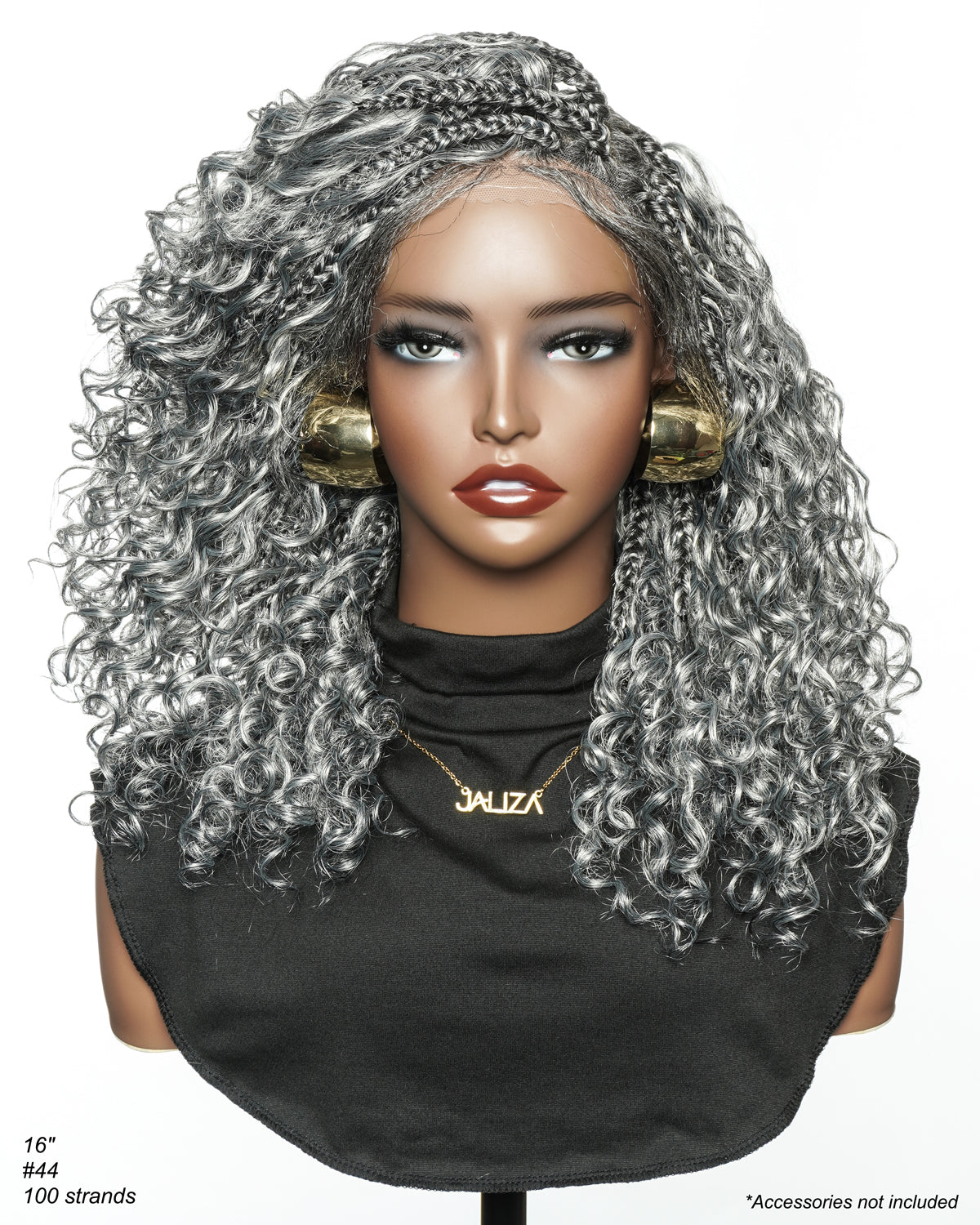 16" Salt & Pepper Deep Wave Curls Glueless HD Full Lace Boho Box Braided Wig – Human Hair & Synthetic Blend