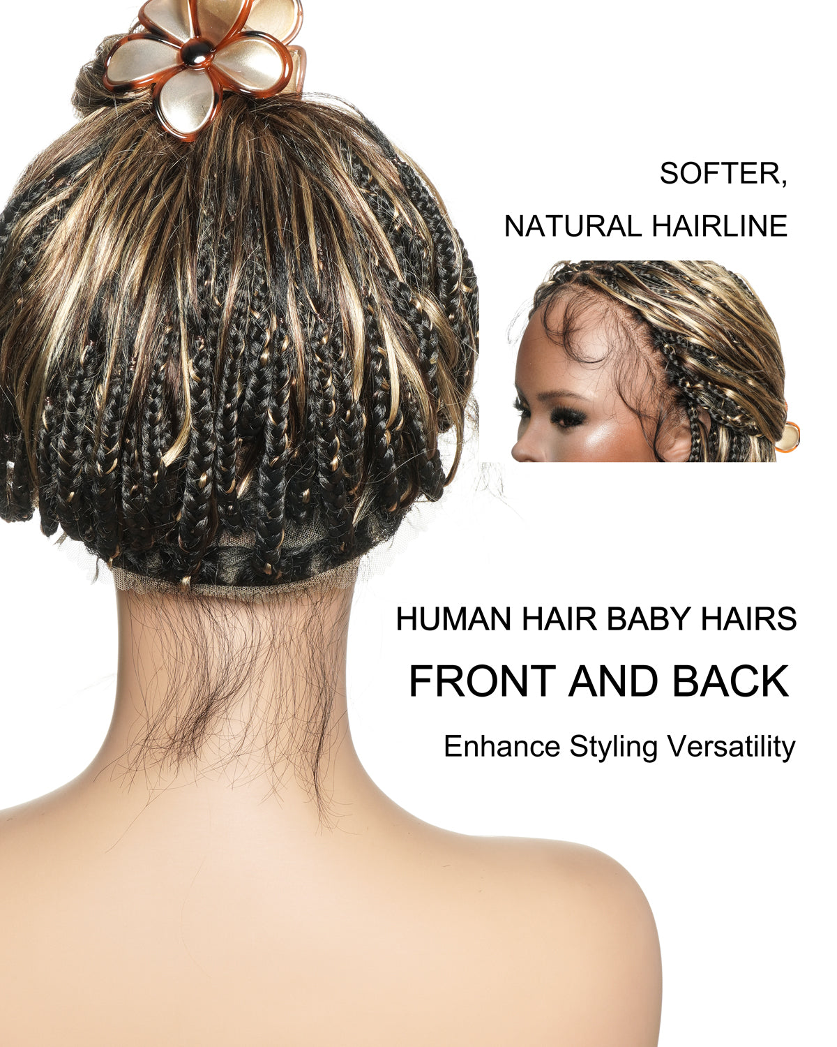 Michelle - Salon-Style Glueless Miracle Braided Wig Pre-Bleached Swiss HD Full Lace Boho Box Braids Bora Bora Human Hair Body Wave Curls