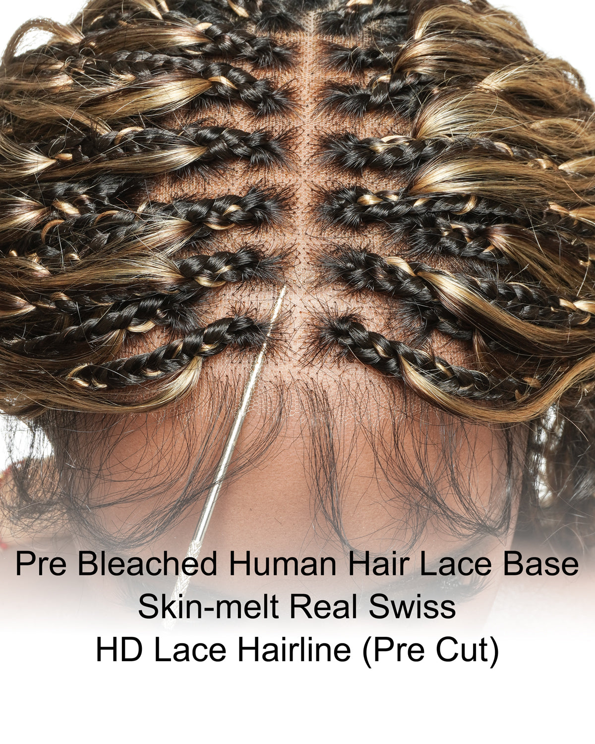 Michelle - Salon-Style Glueless Miracle Braided Wig Pre-Bleached Swiss HD Full Lace Boho Box Braids Bora Bora Human Hair Body Wave Curls