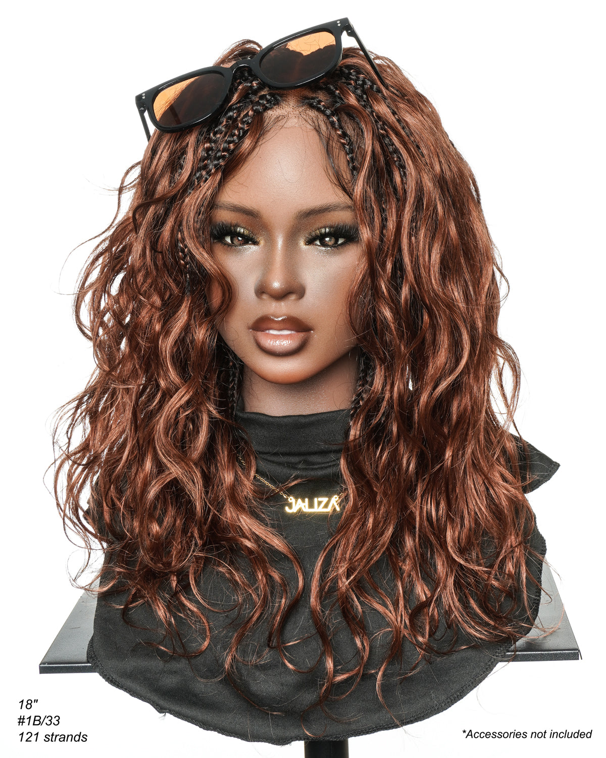 Michelle - Dark Auburn Brown Color #33 Glueless Human Hair Body Wave Curls Pre Bleached HD Full Lace Knotless Boho Box Braided Wig