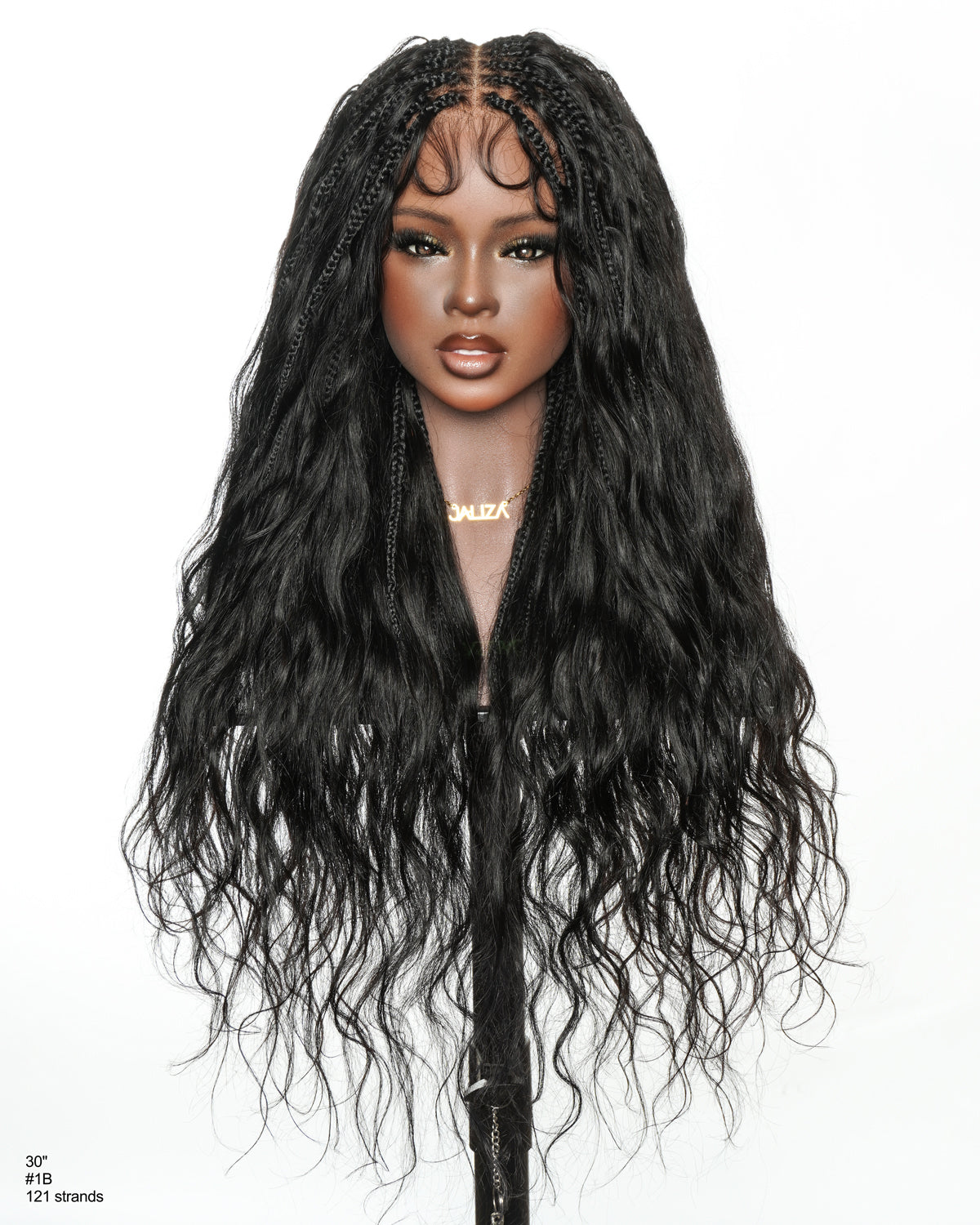 Michelle - Salon-Style Glueless Miracle Braided Wig Pre-Bleached Swiss HD Full Lace Boho Box Braids Bora Bora Human Hair Body Wave Curls
