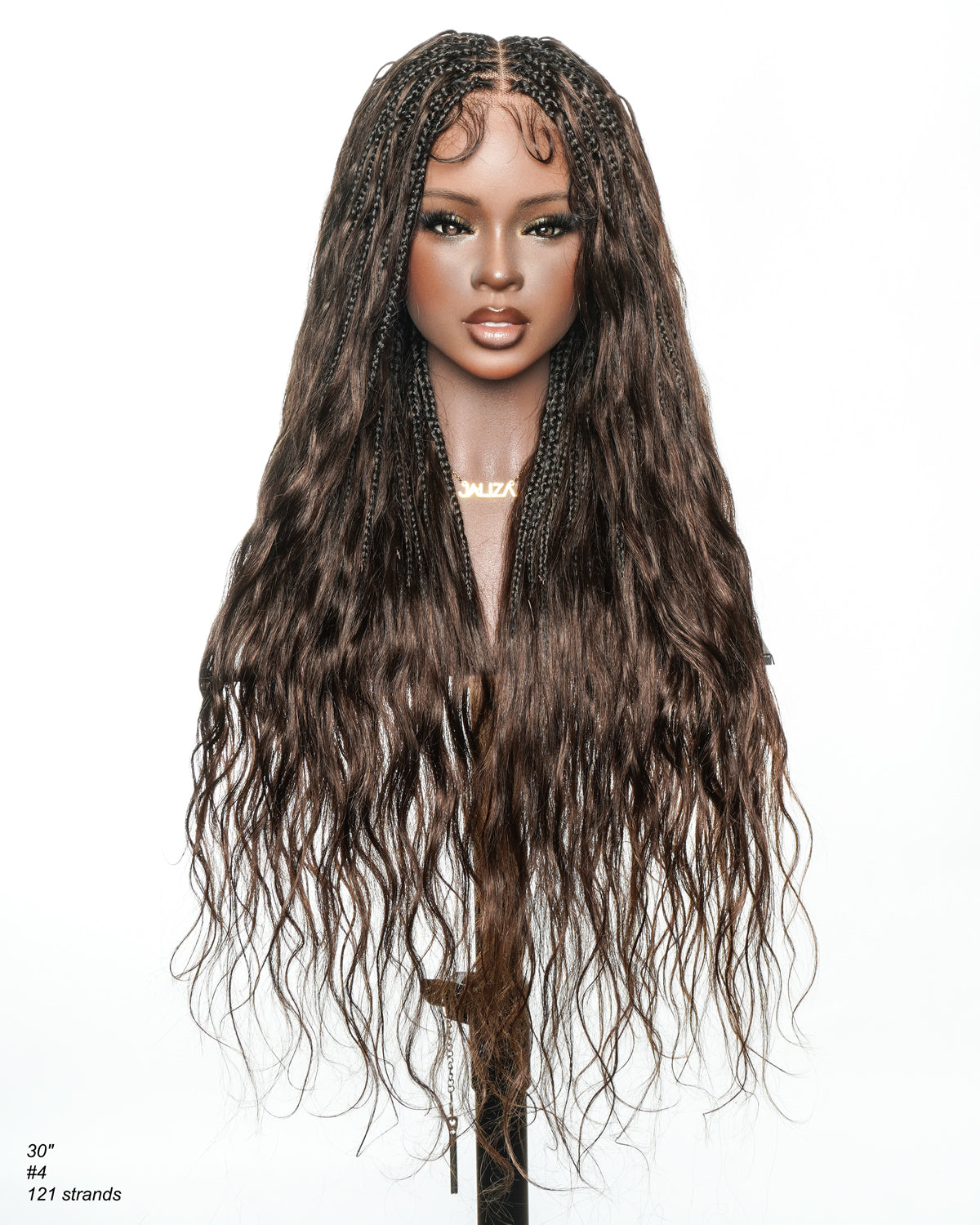 Michelle - Salon-Style Glueless Miracle Braided Wig Pre-Bleached Swiss HD Full Lace Boho Box Braids Bora Bora Human Hair Body Wave Curls
