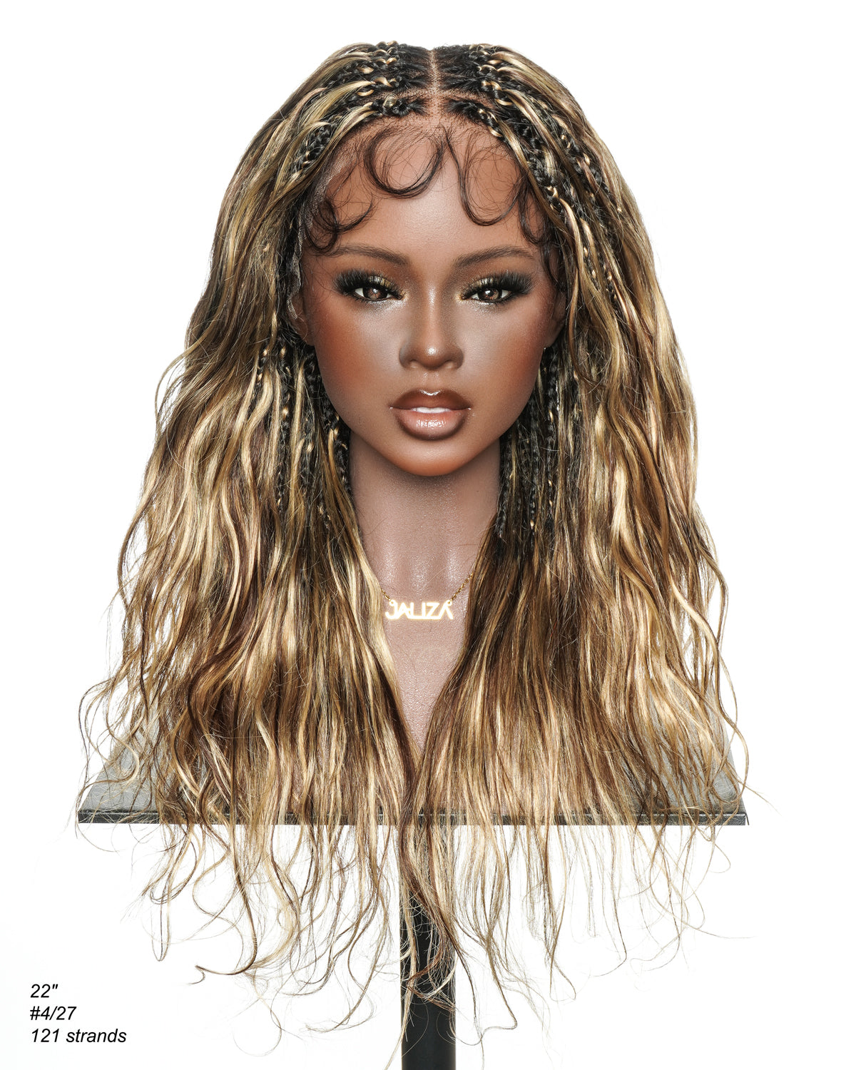 Michelle - Salon-Style Glueless Miracle Braided Wig Pre-Bleached Swiss HD Full Lace Boho Box Braids Bora Bora Human Hair Body Wave Curls