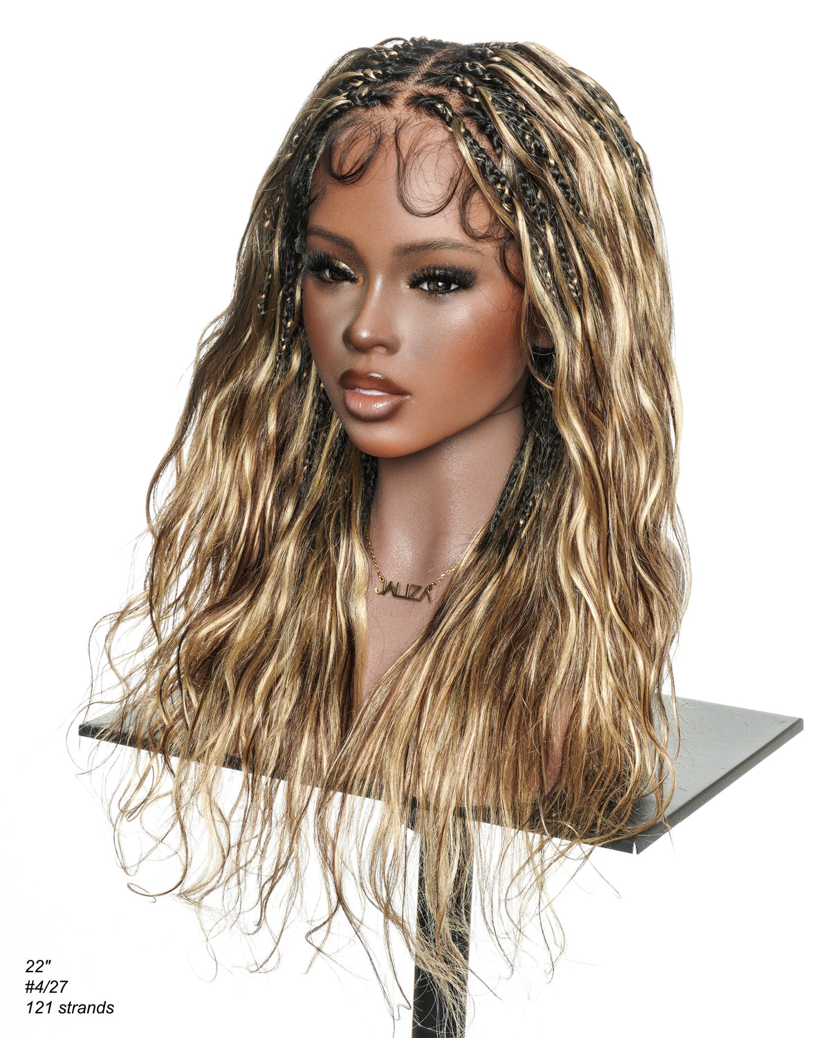 Michelle - Salon-Style Glueless Miracle Braided Wig Pre-Bleached Swiss HD Full Lace Boho Box Braids Bora Bora Human Hair Body Wave Curls