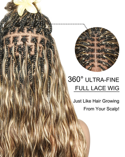 Michelle - Sun-Kissed Caramel Blend Mixed Color 4/27 Pre Bleached Body Wave Boho Braided Wig