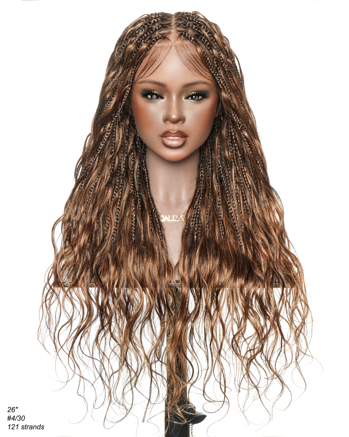 Michelle - Salon-Style Glueless Miracle Braided Wig Pre-Bleached Swiss HD Full Lace Boho Box Braids Bora Bora Human Hair Body Wave Curls