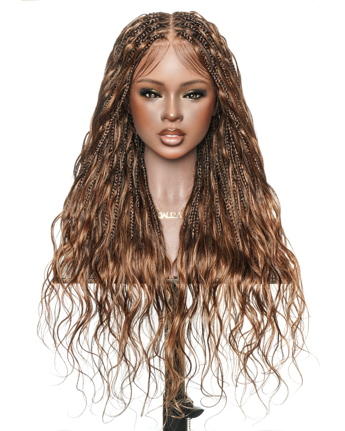 Michelle Warm Toffee Brown Blend Color 4/30 Pre Bleached Human Hair Knotless Bora Bora Wig