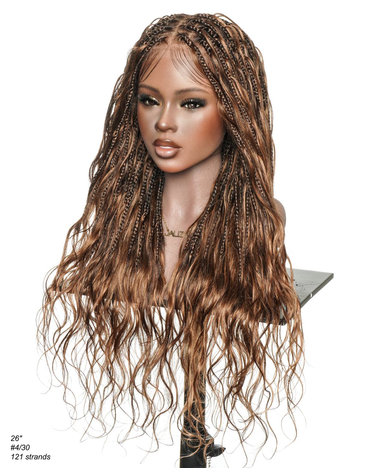 Michelle - Salon-Style Glueless Miracle Braided Wig Pre-Bleached Swiss HD Full Lace Boho Box Braids Bora Bora Human Hair Body Wave Curls