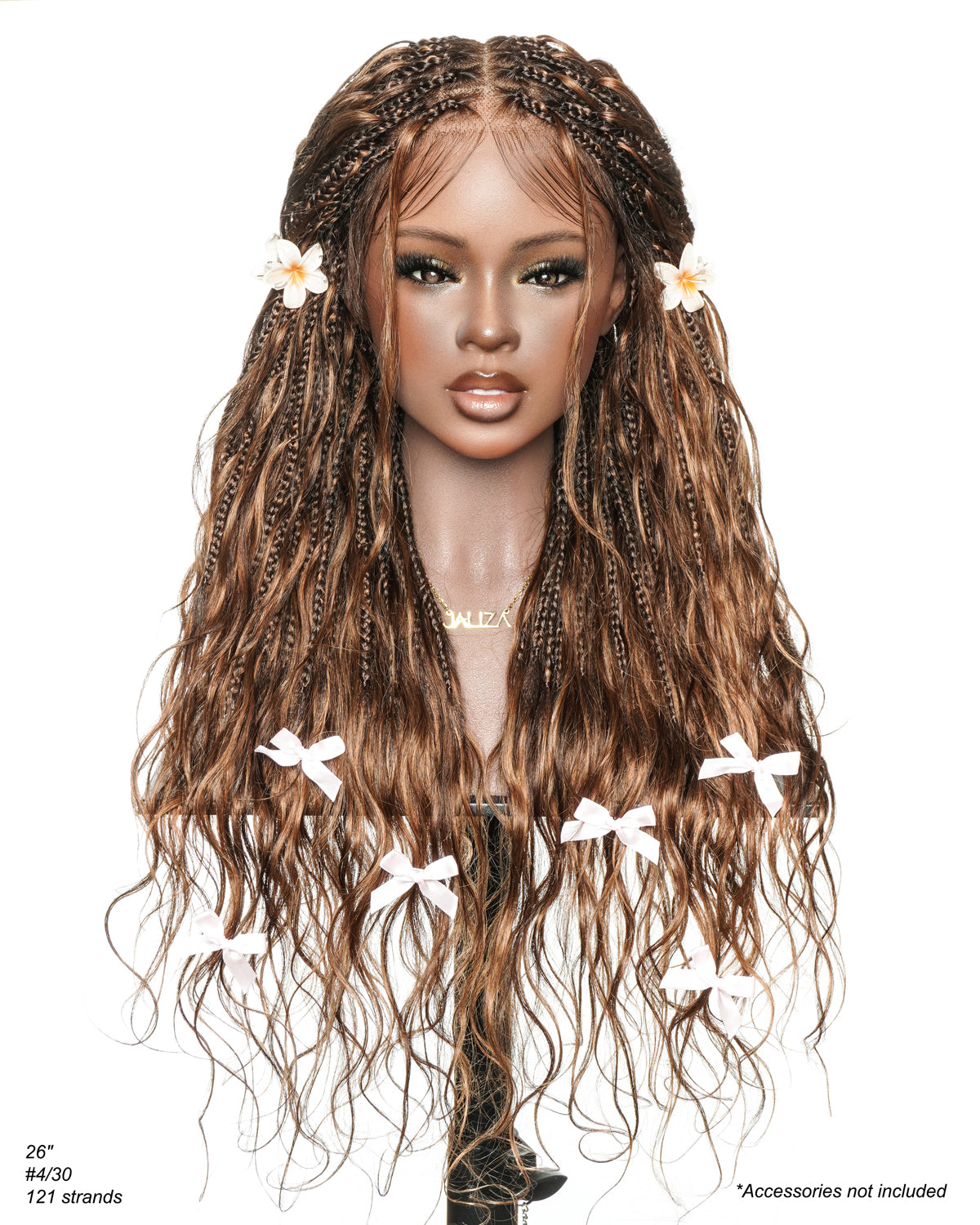 Michelle - Salon-Style Glueless Miracle Braided Wig Pre-Bleached Swiss HD Full Lace Boho Box Braids Bora Bora Human Hair Body Wave Curls