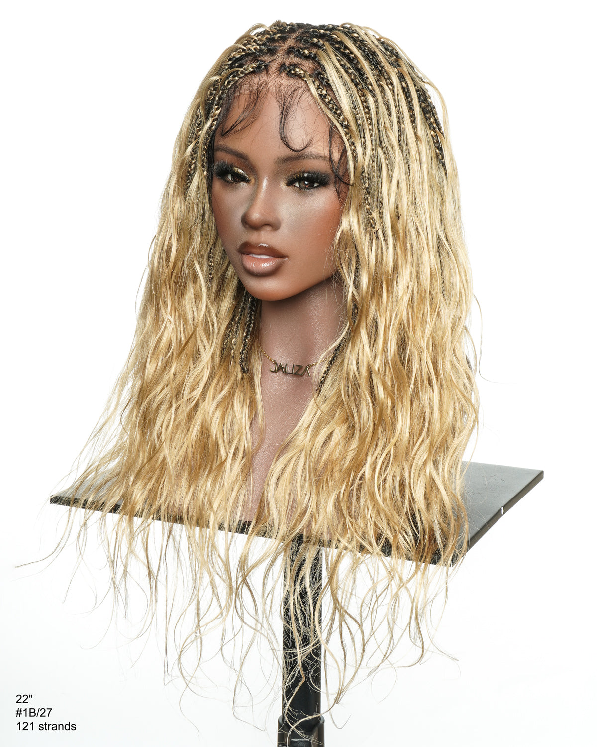 Michelle - Salon-Style Glueless Miracle Braided Wig Pre-Bleached Swiss HD Full Lace Boho Box Braids Bora Bora Human Hair Body Wave Curls