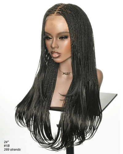 24" Micro Box 289 Strands Pre-Bleached Swiss HD Full Lace Braided Wig with Curly Ends