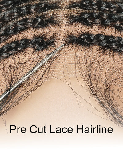 Tina - Senegalese Mini Twist Braided Wig 14" Full Hand-tied Swiss HD Lace With Curly Ends - Human Baby Hair