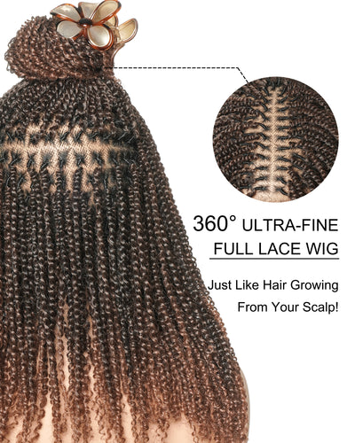 Tina - Senegalese Mini Twist Braided Wig 14" Full Hand-tied Swiss HD Lace With Curly Ends - Human Baby Hair