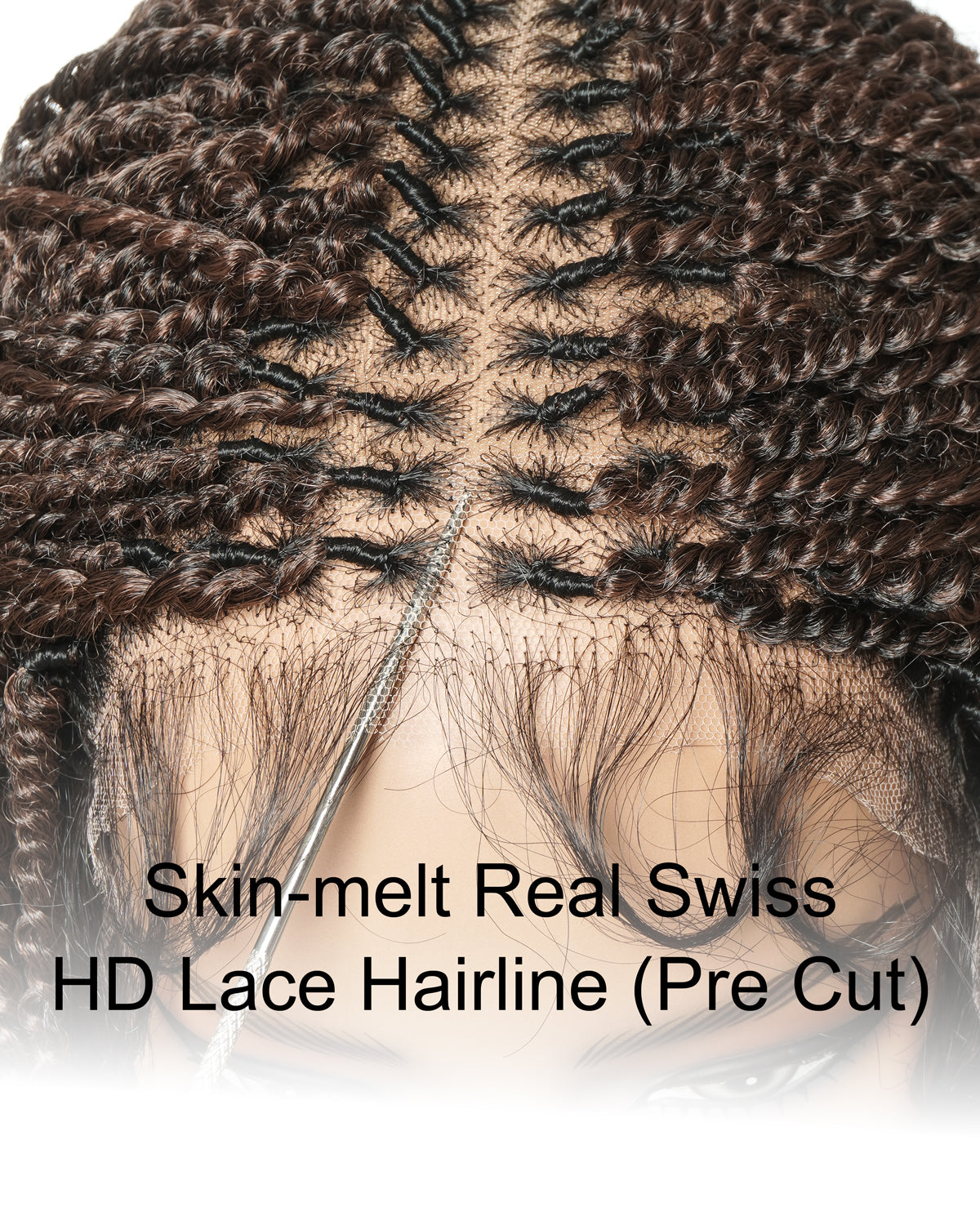Tina - Senegalese Mini Twist Braided Wig 14" Full Hand-tied Swiss HD Lace With Curly Ends - Human Baby Hair