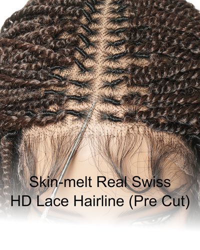 Tina - Senegalese Mini Twist Braided Wig 14" Full Hand-tied Swiss HD Lace With Curly Ends - Human Baby Hair