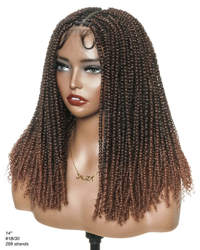 Tina - Senegalese Mini Twist Braided Wig 14" Full Hand-tied Swiss HD Lace With Curly Ends - Human Baby Hair