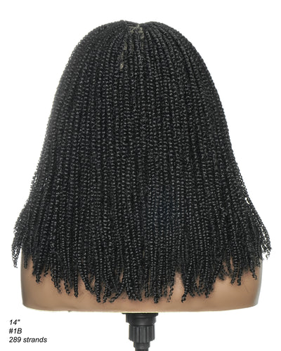 Tina - Senegalese Mini Twist Braided Wig 14" Full Hand-tied Swiss HD Lace With Curly Ends - Human Baby Hair