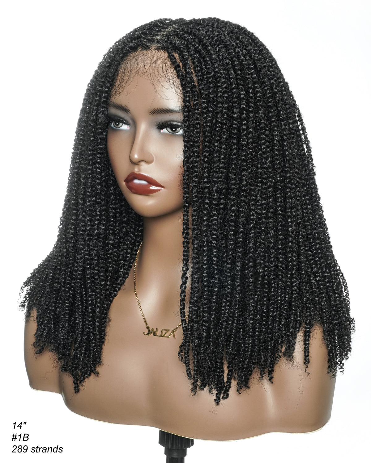 Tina - Senegalese Mini Twist Braided Wig 14" Full Hand-tied Swiss HD Lace With Curly Ends - Human Baby Hair