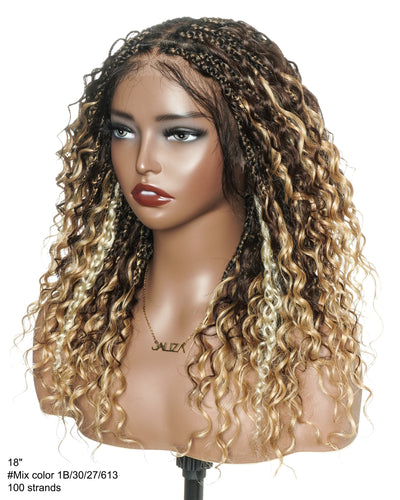 Solana - Human Hair Pre Bleached Lace Swiss HD Full Lace Blend Color 1B 4 30 27 613 Human Hair Boho Style Boho Box Braided Wig