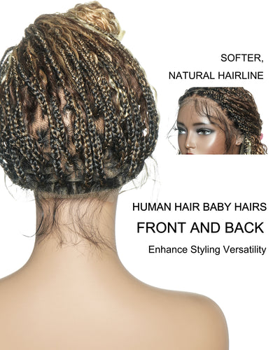 Solana - Human Hair Pre Bleached Lace Swiss HD Full Lace Blend Color 1B 4 30 27 613 Human Hair Boho Style Boho Box Braided Wig