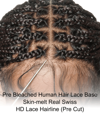 Nina - Short Pre Bleached Swiss HD Full Lace Knotless Box Braided Wig With Human Hair Curly Ends