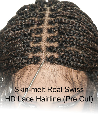 Kora - Pre Bleached Human Hair Lace Lightweight Knotless Swiss HD Lace Box Braided Wig 100 Strands