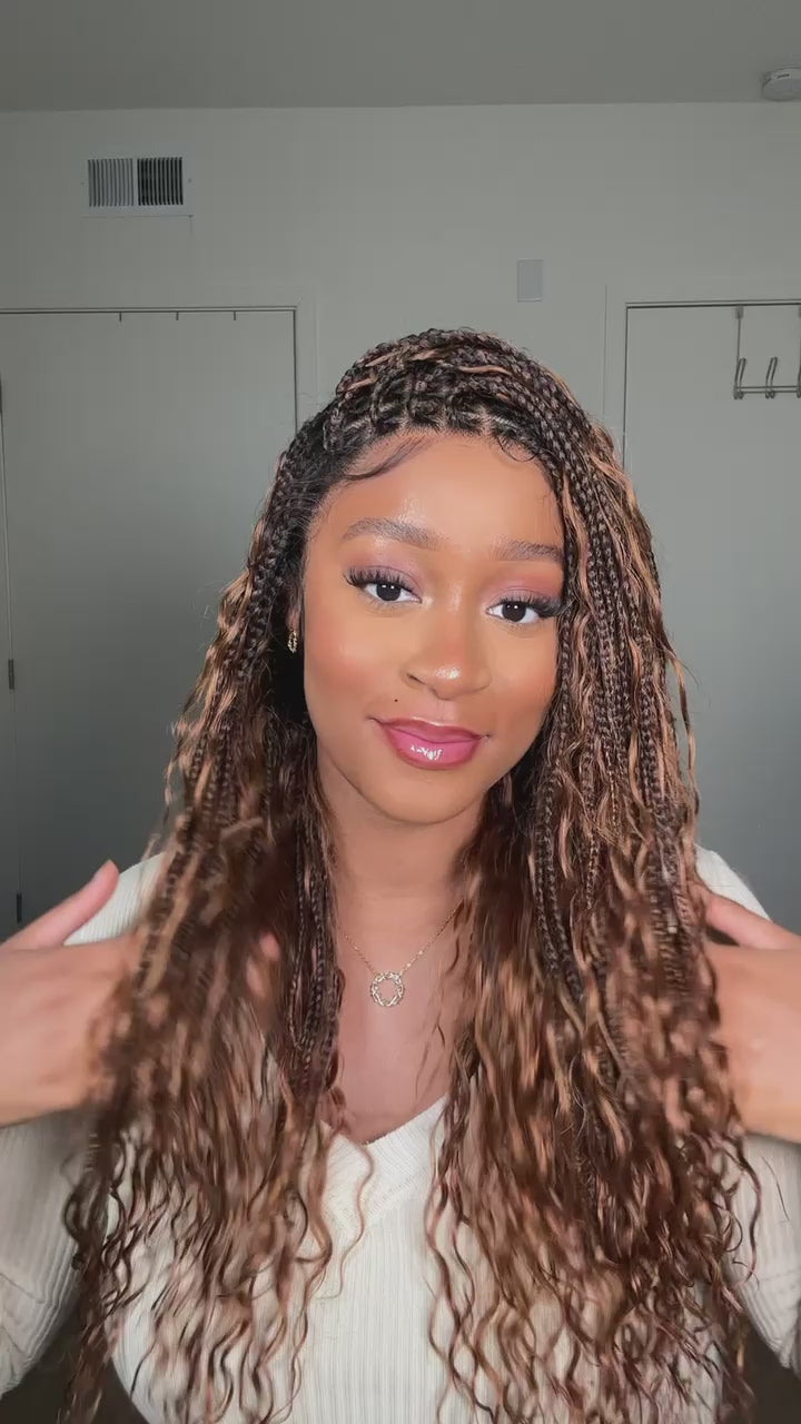 24" Swiss HD Full Lace Lightweight Human Hair Curls Boho Box Braided Wig