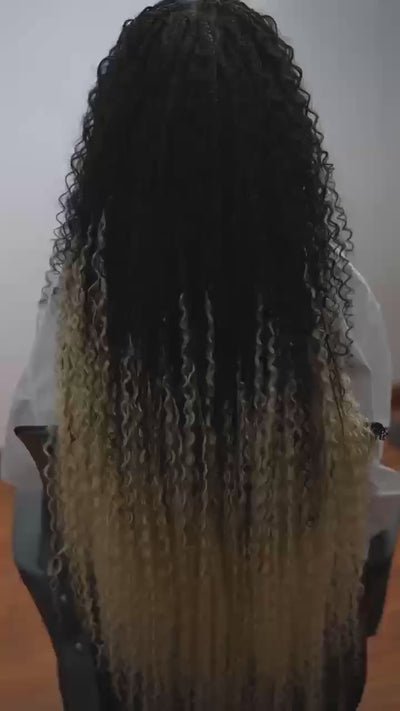 Diane's Pre bleached Human Hair Lace Ombre Boho Box Braided Wig (Extra Full)